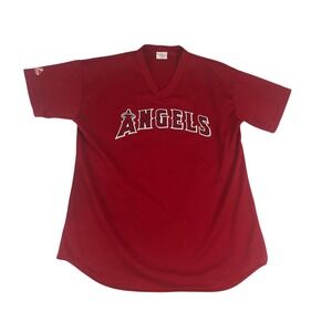 Vintage 90s Mens Majestic California Angels V-Neck Baseball Jersey Red 11 XL USA